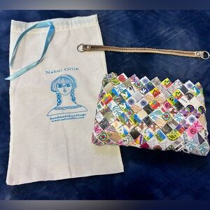 Nahui Ollin Peace Love Boho Hippie Wristlet Zipper Clutch Recycled Dust Bag